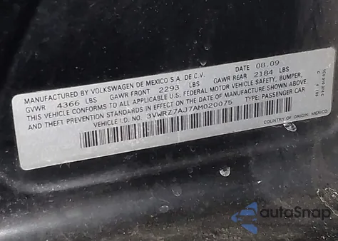 2010 Volkswagen Jetta Se from USA, damaged, VIN 3VWRZ7AJ7AM020075